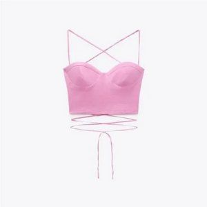 ZARA BABY PINK CORSET SELF TIE CRISSCROSS BACK CROP TOP size S